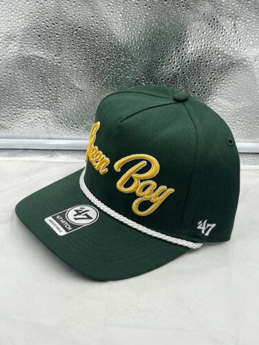 Green Bay Packers NFL '47 Brand Green Script Rope Hitch Snapback Adjustable Hat - Picture 2 of 5