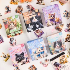 40Pcs Kawaii Cats Transparent Stickers Journal Planner Seal Decorative Sticker