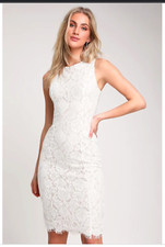 NWOT Lulus Womens Corita White Floral Lace Sleeveless Midi Dress Bride Small