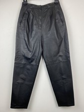Vintage Pia Rucci size 12 Women  s Black Leather High Rise Pleated Tapered Pants