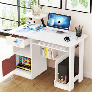 Corner White Computer Desk Kids Pc, Small Corner Table With Shelves