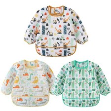 3 Pcs Waterproof Long Sleeves Baby Bibs Weaning Smock Bib 3-24 Months