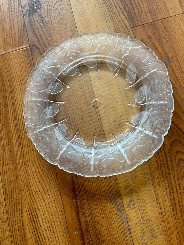 glass lowered plate roses and leaves embossed 9 1/2 inch diameter Mikasa (?)