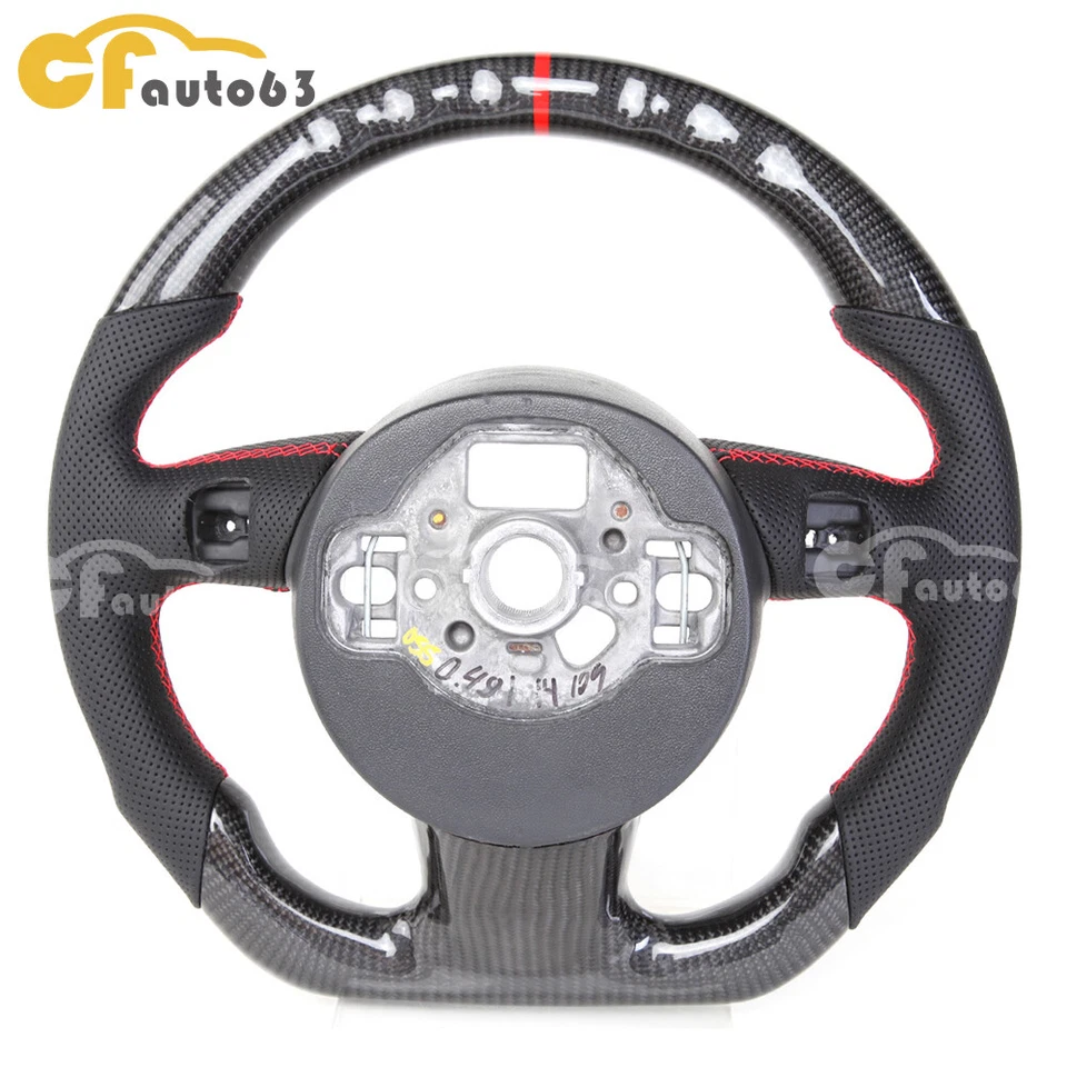 Volante de cuero negro de fibra de carbono real para Audi A6 S6 A7 S7 2012-2016 Foto 3 de 4