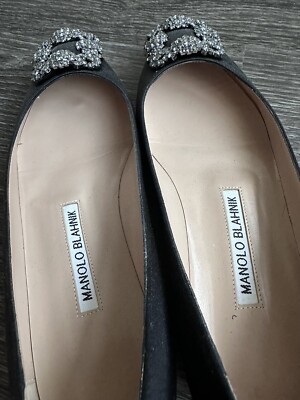 Authentic Manolo Blahnik Hangisi Black Flats size 37