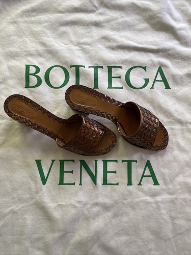Bottega Veneta Leder Pantoffeln Gold Ravello Woven Gr.40,5 Nappa Slides Neu - Bild 1 von 9