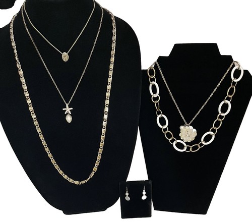 Lot of 6 Pieces Vtg-Modern Jewelry Necklaces & Earrings Monet Gold White Cream - Picture 5 of 18