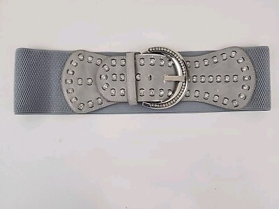 Elastic Waist Studded Rhinestone Stretch Belt Gray Womens 36-44