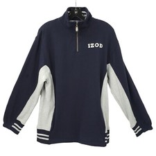 Izod Jeans Quarter Zip Pullover Sweatshirt Top Boys 14/16 Navy Blue Gray NEW