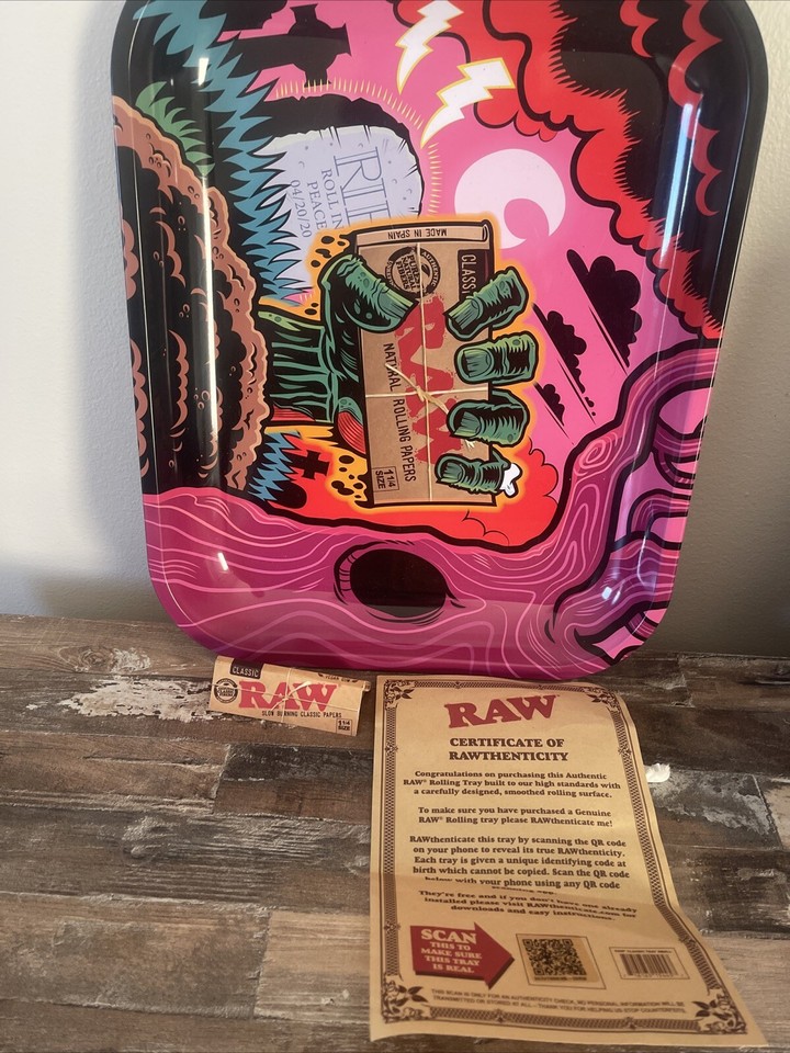 RAW "MIX” TRAY ZOMBIE Rolling Papers METAL Style Rolling Tray 14x11 W