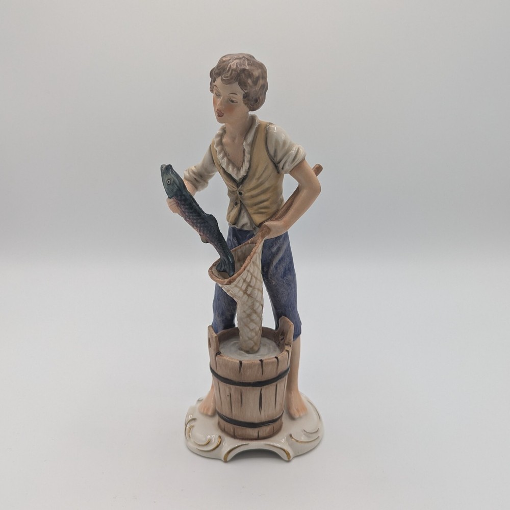 VINTAGE Goebel Bochmann Figurine, FISHERMAN, German Ceramic Statue 1970