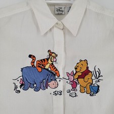 Disney Store Embroidered White Button Up Long Sleeved Shirt Winnie The Pooh Sz M