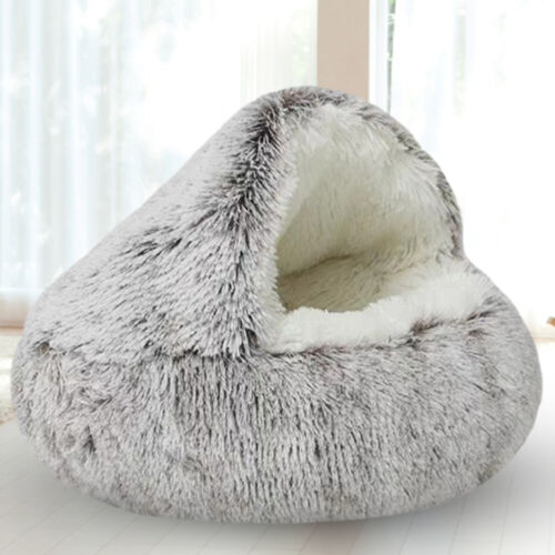 Pet Cat Calming Bed Cuddle Soft Warm Plush Cave Igloo Sleeping Nest Tent House - Picture 20 of 25