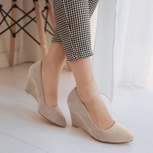 Women's High Heels Wedge Shoes Suede Fabric Pointed Toe Party Pumps AU Size 2~10 - Picture 10 of 23