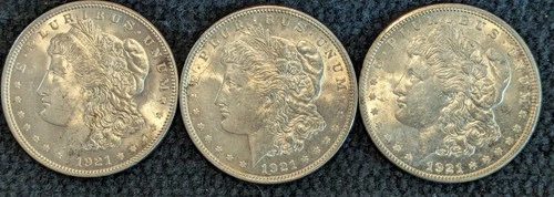 1921 P D S US Morgan Silver Dollars  ~ AU ~ 3 Coin Set ~