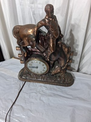 Vintage Antique Sessions Rodeo Bucking Bronco Cowboy Western Cooper Bronze Clock