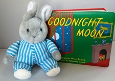 VTG 1991 Good Night Moon Bunny In Striped PJs 10.5  Eden Toys, Board Book