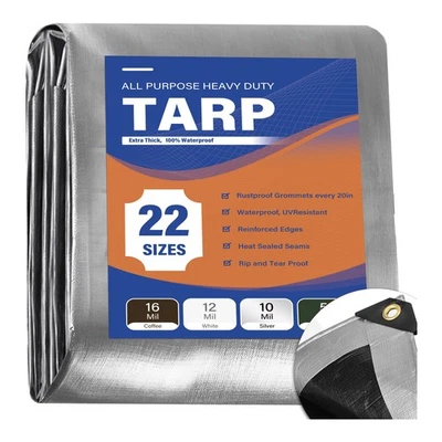 Extreme Heavy Duty Poly Tarp 18 Mil Waterproof Tarpaulin Reinforced Covers - Image 1 of 4