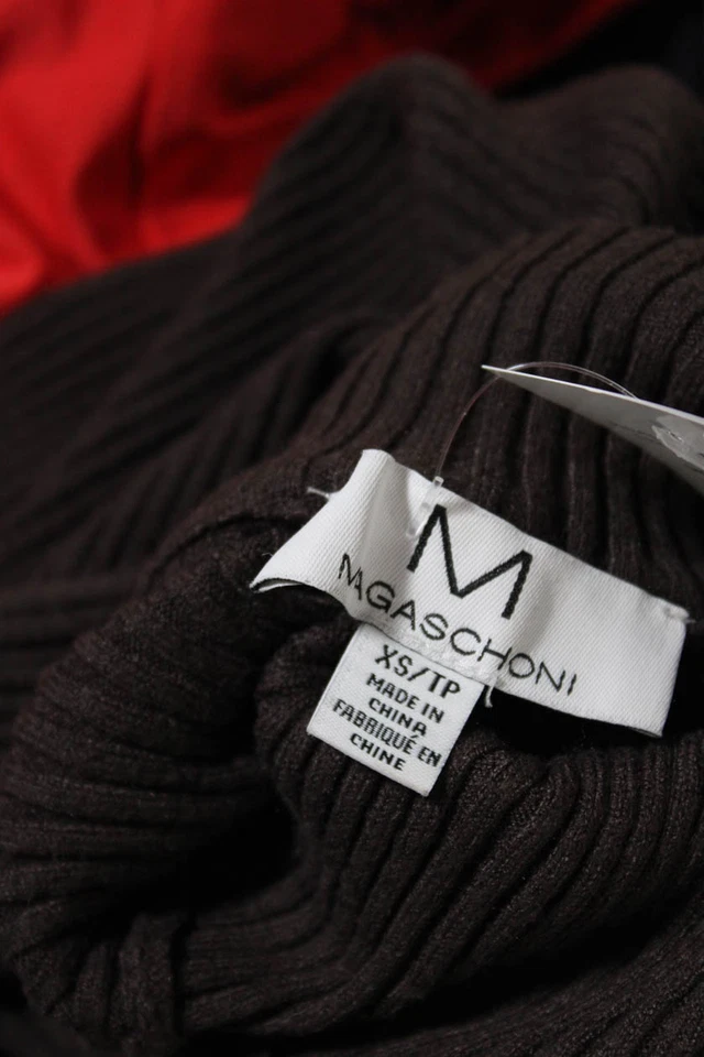 Vestido Suéter Magaschoni Para Mujer Acanalado Tejido Cuello Simulado Marrón Talla XS Foto 4 de 4