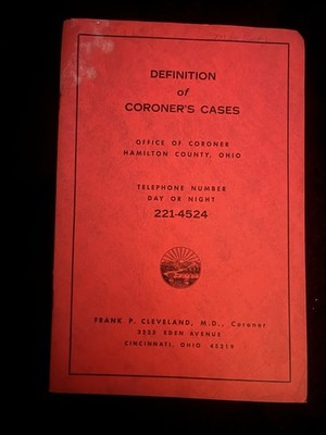 Definition of Coroner's Cases Frank P. Cleveland M.D. Paperback 1969