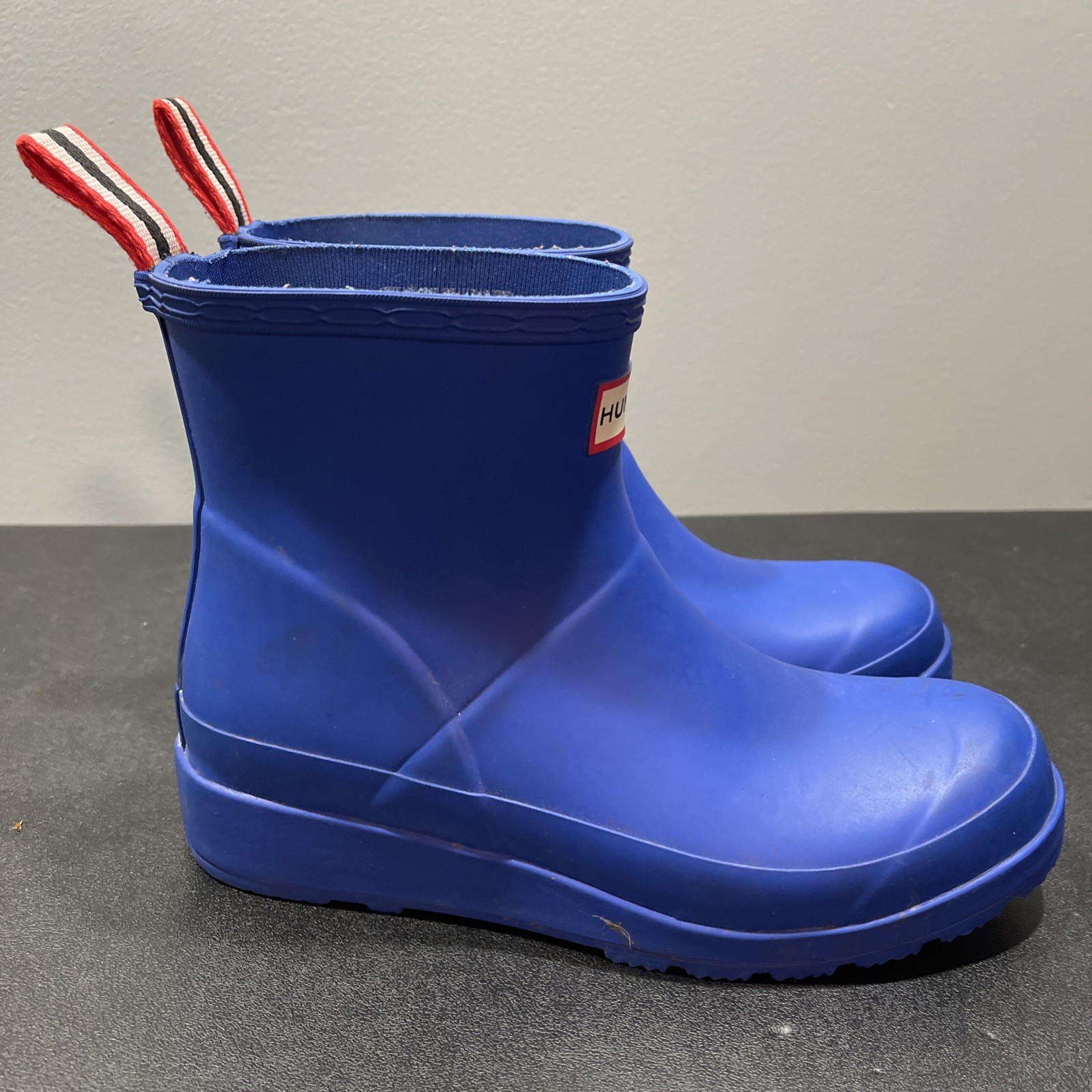 Hunter Play Short Women's Waterproof Ankle Rain Boots in Blue Size 6