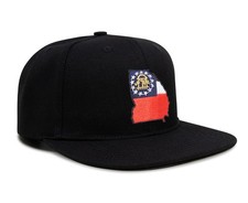 Stateline Flag Hat - Snapback Trucker Baseball Cap (Georgia, Black Flatbill)