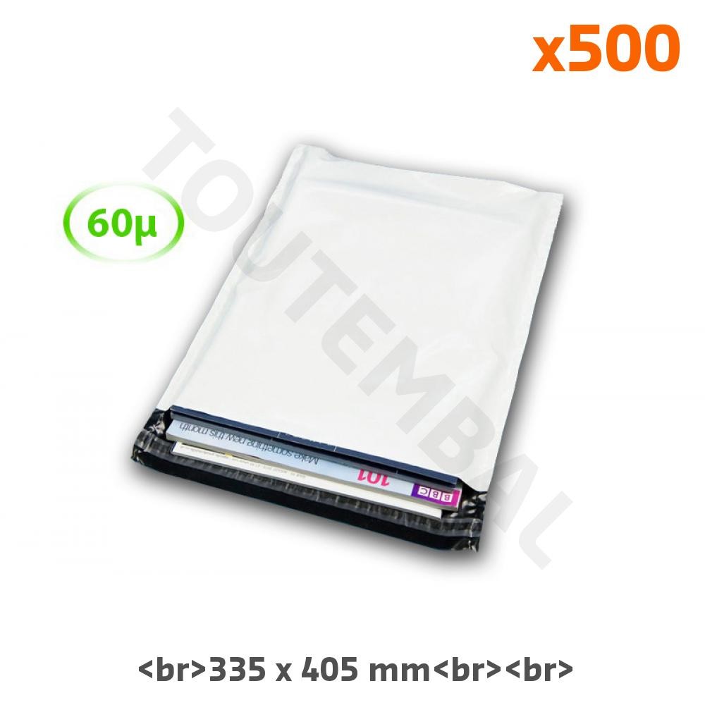 Pochette plastique opaque 335 x 405 mm pour expédition colis standard (Lot de 500)