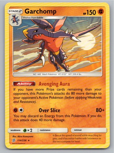 2019 POKEMON GARCHOMP UNIFIED MINDS 114/236 HOLO R LP A80032 FREE S&H