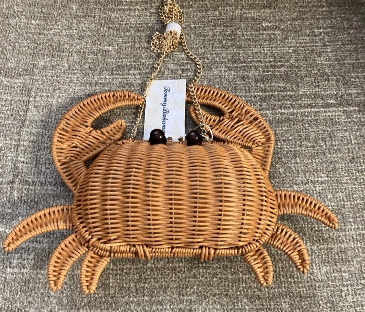 Tommy Bahama Wicker Crab Bag Crossbody Purse Removable Chain Strap NWT
