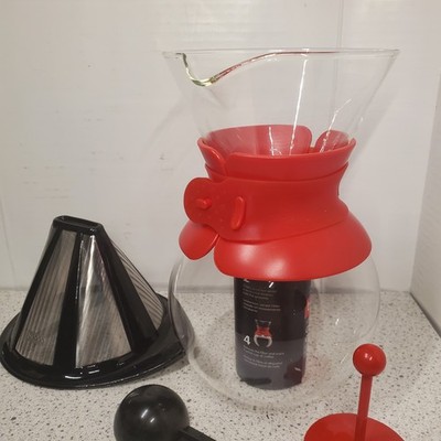 NOS Bodum RED Pour Over Coffee Maker 8 Cup 34oz Permanent Filter & Scoop DW Safe
