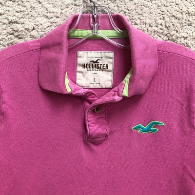 Hollister Polo Shirt Large Youth Pink Short Sleeve Embroidered