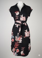 Ecowish dress Blue Pink Flowers Short Sleeve Women Belted