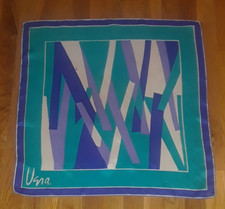 Vintage Vera Purple Aqua Blue Geometric 100 Silk Square Scarf 22"