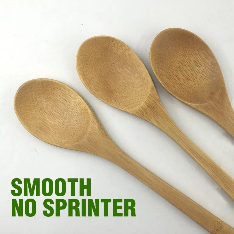 Juego de cucharas de bambú para comer cocinar mezclar agitar, cuchara sopera de 9,6 pulgadas cocinar  Foto 4 de 4