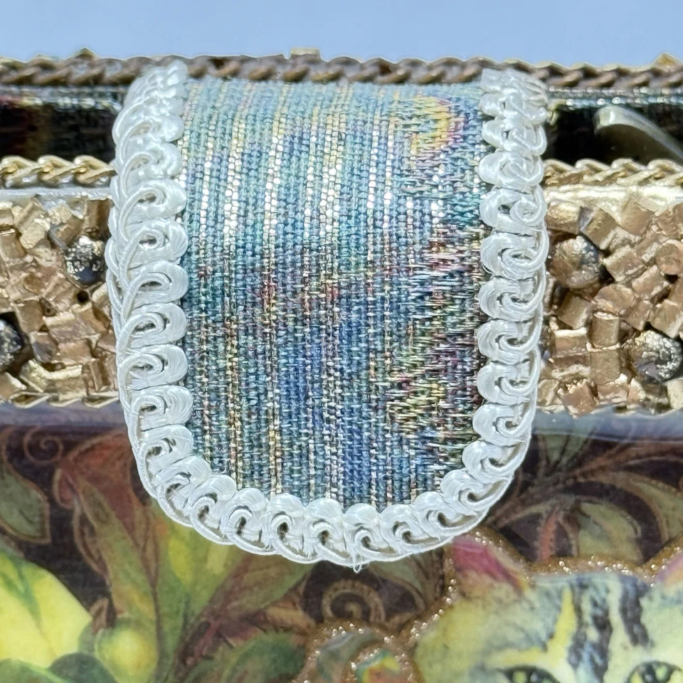 Mary Frances Cartera Gato Con Cuentas Caja Dorada Bolso de Mano Hecho a Mano Caprichoso Estilo Vintage Foto 4 de 4