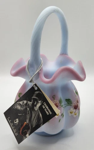 Fenton Burmese Basket Hand Painted Pastels & Flowers Please read description