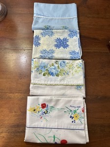 Vintage Pillowcases Blue Patterns Lot of 4 Standard Singles 1970's-80's