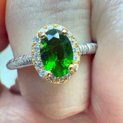 925 Sterling Silber Ring oval 6x4 mm Natur Diopsid Edelstein Zirkon Damen süß