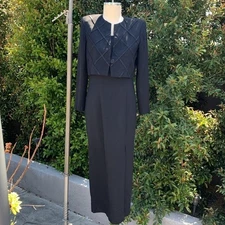Vintage S.L. Fashions Evening Dress with Jacket Black Maxi Party Holiday Sz 10
