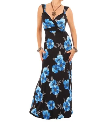Azul Nuevo Estampado Floral Vestido Maxi sin Mangas - Escote Amor - Imagen 1 de 4
