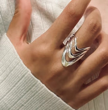 925 Sterling Silver Wave Ring Adjustable Modern Minimalist Statement Piece
