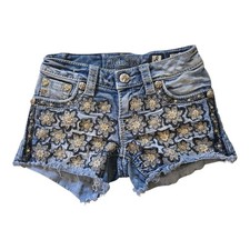 Miss Me Shorts Girls 8 Denim Embellished Floral Rhinestone Frayed Summer Casual