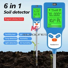 6-in-1 Digital PH Tester Sunlight Soil Moisture Meter Detector Plant Garden ℃ ℉