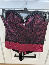 Burgundy/Black Corset Top Satin Bustier Coquette Burlesque Lingerie. Size L READ
