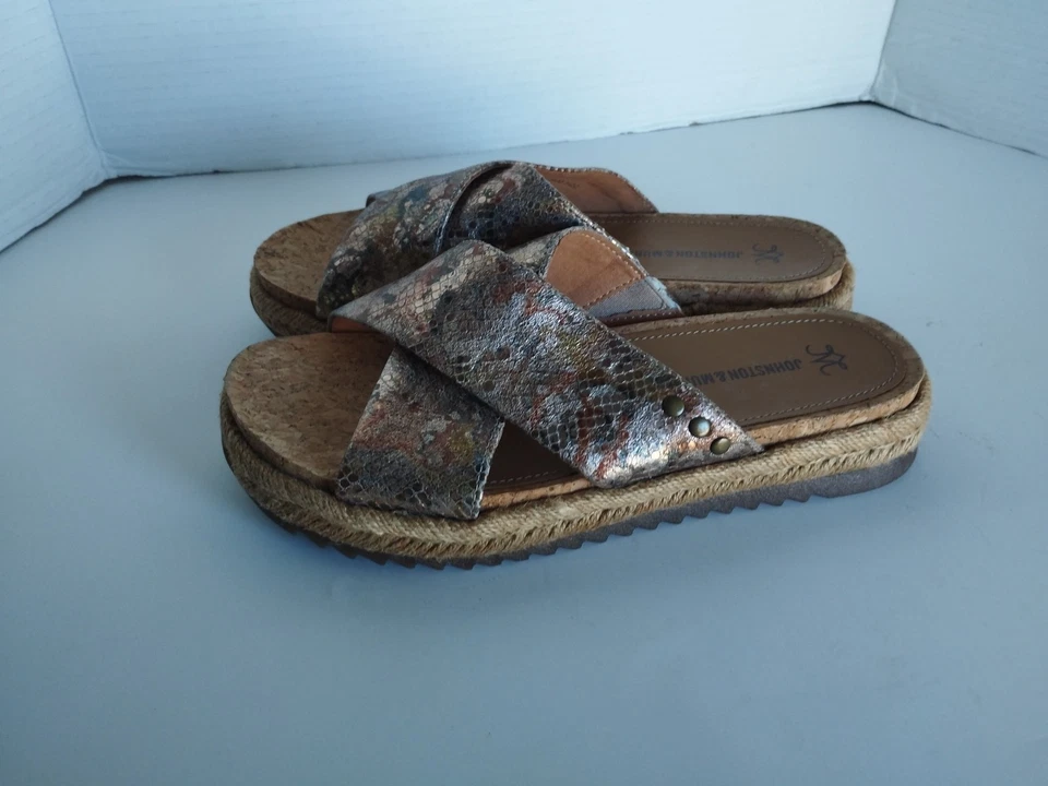 Sandalias Johnston & Murphy Plataforma Rosa Metálicas - Cuero Estampado Para Mujer 8.5 M Foto 3 de 4