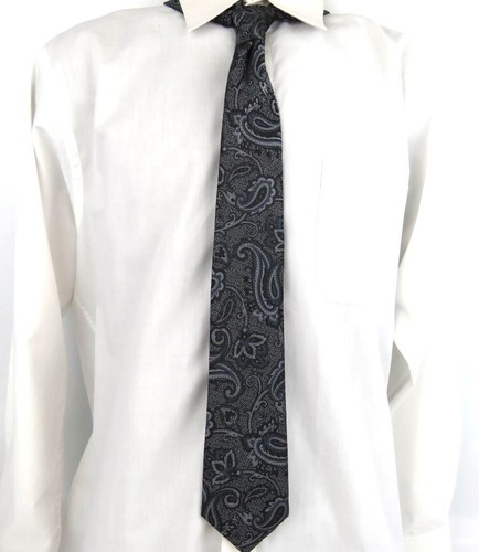 Bespoke Paisley Pattern Tie Shades of Grey Blue Black Men's Standard Size - Picture 5 of 7
