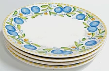Mikasa Country Cheer Dinner Plates 11 1/8" DW 103 Blue Fruit Set of 4 Japan Vtg