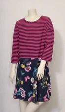 GIRL'S SIZE L 10-12 WONDER NATION STRIPED & PIXIE FLORAL 3/4 SLEEVE SUMMER DRESS