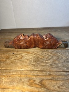 Native American Wood Bow Handle With Carved Chief Heads