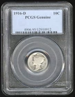 US Coin 1916-D Key Date Mercury Silver Dime PCGS Genuine NO RESERVE!